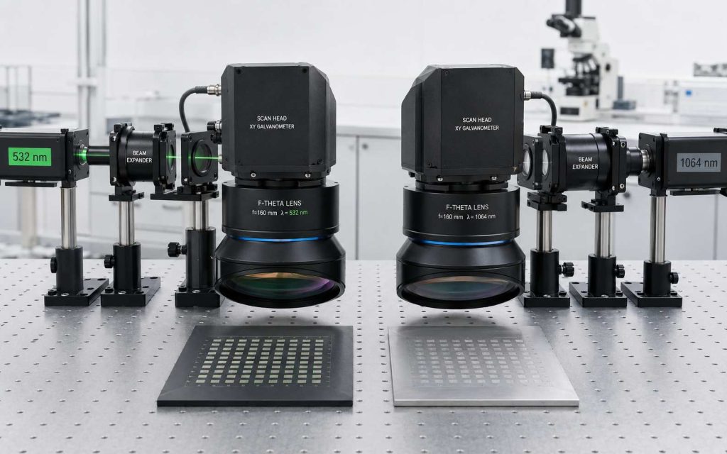1064nm vs 532nm f theta scan lens