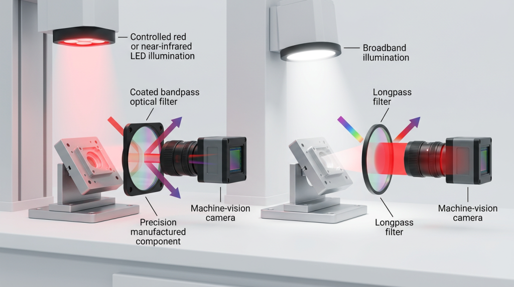 bandpass vs longpass filter for machine vision