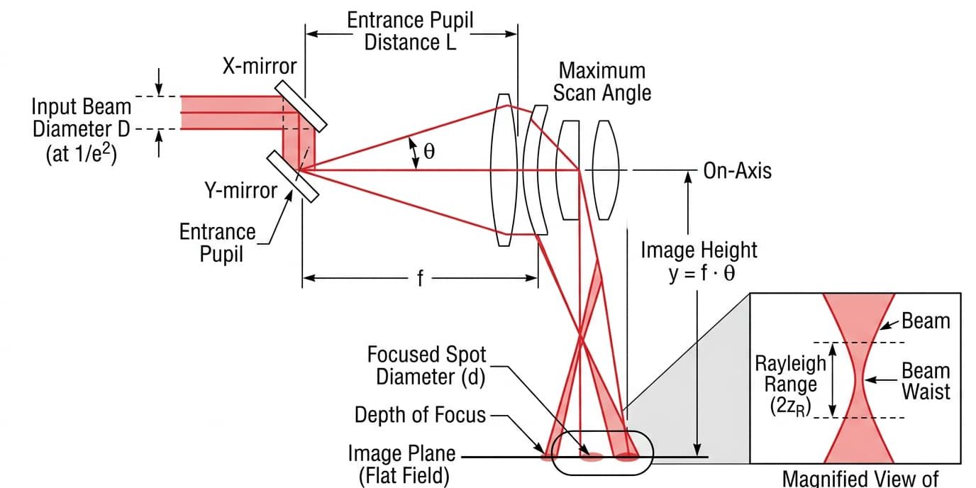 f theta lens spot size vs beam diameter f theta lens spot size vs beam diameter