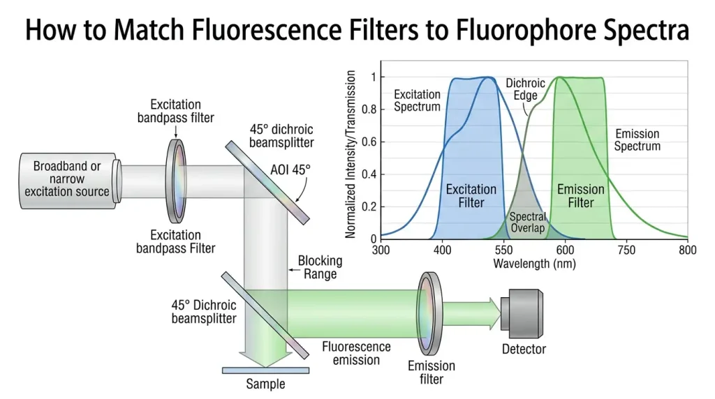 how to match fluorescence filters to fluorophore spectra