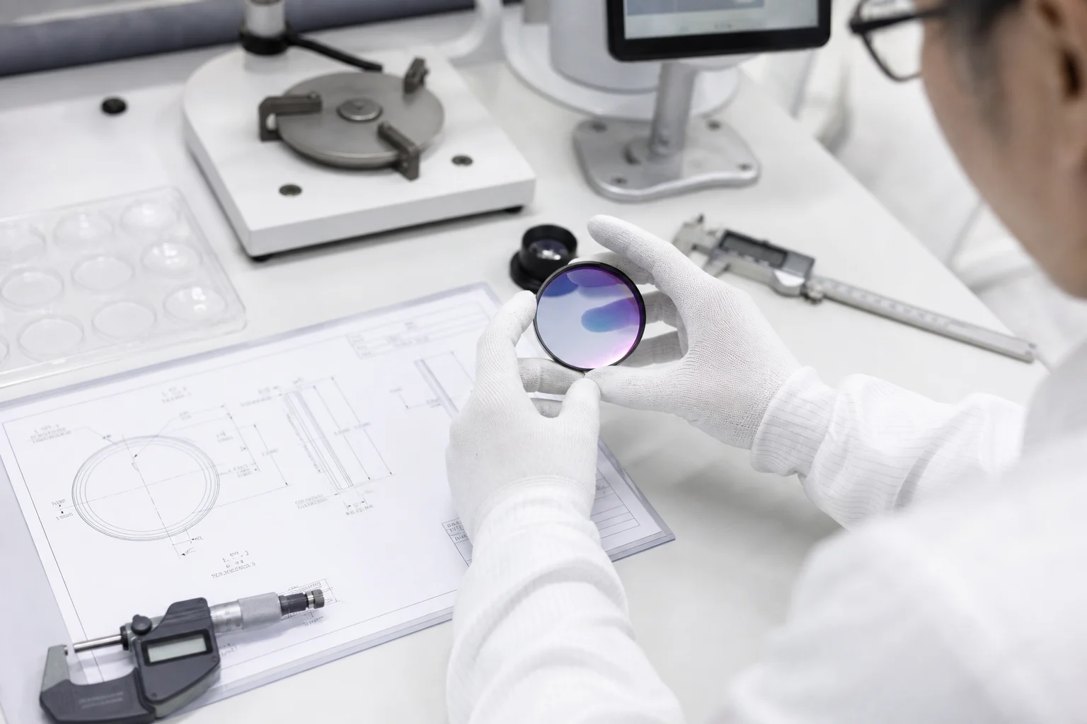 Dimensional review of a precision optical component against an engineering drawing