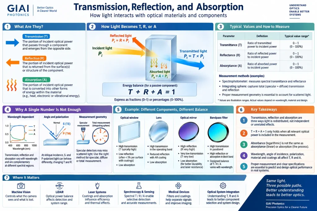 transmission, reflection, and absorption explained in optics