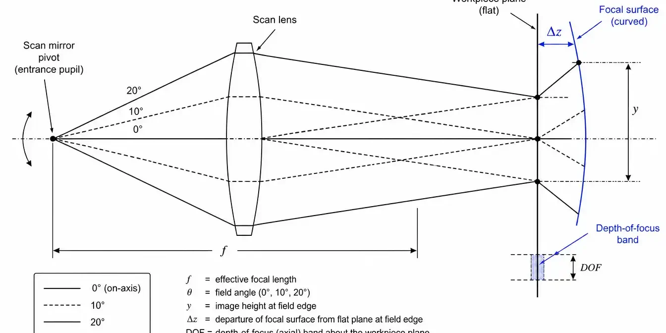 f theta distortion vs field curvature in scan lenses