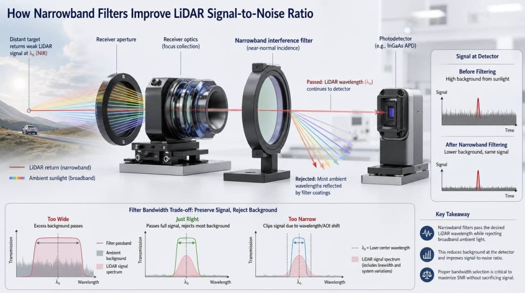 how narrowband filters improve lidar signal to noise ratio