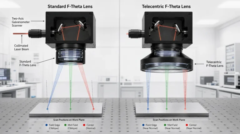 telecentric f theta lens vs standard f theta lens