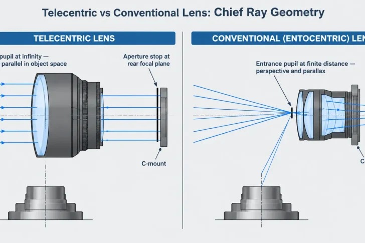 telecentric lens vs conventional lens