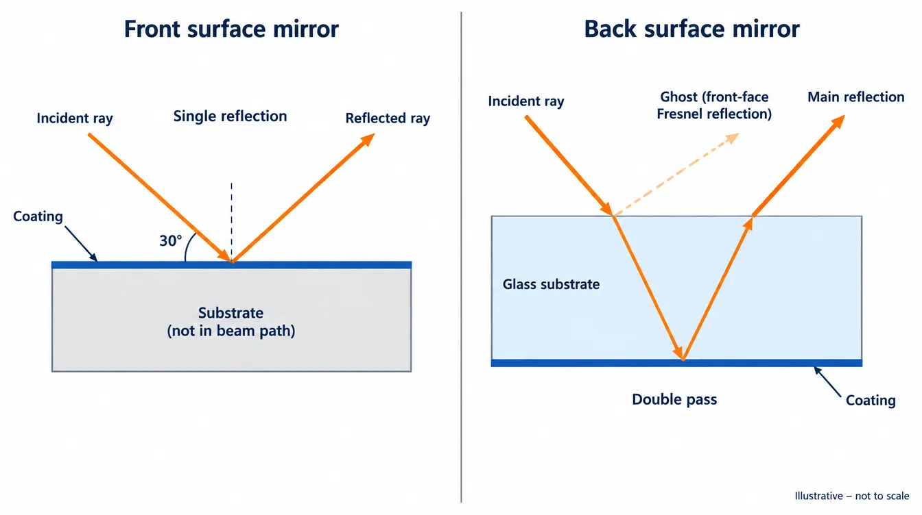 front surface vs back surface mirror ray path
